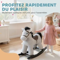 AIYAPLAY Cheval à bascule pour enfants, jouet à bascule bébé en peluche avec eouetffet sonore et poupée, 65 x 26 x 55 cm, gris(m-8)
