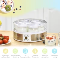 HOMCOM Yoghurtmaker Yoghurtmachine, inclusief 7 glazen, roestvrij staal, 24 cm x 24 cm x 13 cm, zilver + wit(m-5)