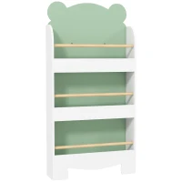 AIYAPLAY Bücherregal Kinder, 3-stufiges Kinderregal mit Bärenthema für Bücher Spielzeug Kinderzimmer, 55 x 15 x 110 cm, Grün(m-1)