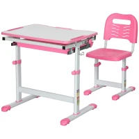 HOMCOM Banco Scuola per Bambini 6-12 Anni con Sedia e Altezza Regolabile, Piano Inclinabile, 66x47x52-77 cm, Rosa(m-10)