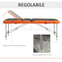 HOMCOM Lettino da Massaggio Pieghevole ad Altezza Regolabile, Lettino Professionale per Massaggi in Alluminio e Plastica, 215x81x61-84 cm, Nero e Arancione(m-6)