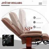 HOMCOM Fotoliu de relaxare, 145° reglabil, suport de picioare ajustabil, piele ecologică, 360° rotativ, până la 120 kg, Maro(m-6)