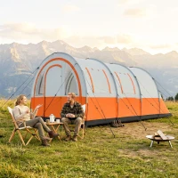 Outsunny Three Man Duo Room Tunnel Tent, with Accessories - Cream/Orange(m-14)