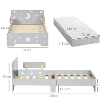 ZONEKIZ Kids Toddler Bed, with Star and Moon Patterns, Side Rails, for Ages 3-6 Years - Grey(m-3)