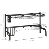 HOMCOM Suport pentru vase, ajustabil în lungime 51-93 cm, multe elemente, aranjament flexibil, 93 x 30 x 52 cm, negru(m-3)
