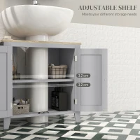 kleankin Under Sink Cabinet, Bathroom Sink Cabinet with 2 Doors, Pedestal Under Sink Design, Freestanding Bathroom Cupboard with Adjustable Shelf, Grey(m-6)