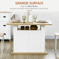 HOMCOM Ilot central cuisine table avec grand plan de travail 4 personnes - dim. 110L x 70l x 75,5H cm(m-5)