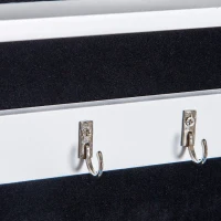HOMCOM Specchio Portagioie da Parete con Ganci e Scompartimenti in Legno, Armadietto Portagioie con Specchio per Orecchini, Collane e Anelli, 37x9.5x112 cm, Bianco(m-9)