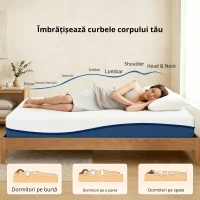HOMCOM Saltea 160x200 cm, saltea 2 persoane, spumă cu memorie infuzată cu ceai verde, husă detașabilă lavabilă, fermitate medie(m-9)