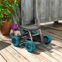 Outsunny Siège de jardin sur roues tabouret de jardinage plateau à outils pour désherber planter 50 x 49 x 32 cm vert foncé(m-11)