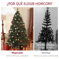 HOMCOM Árbol de Navidad Artificial 180 cm con 1050 Ramas y Base de Acero Plegable Montaje Rápido para Salón Interior Verde(m-5)