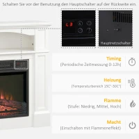 HOMCOM Elektrische Haard met 3D LED-Vlammeffect, Verwarmingscapaciteit 30 m², Afstandsbediening, Wit/Zwart(m-5)