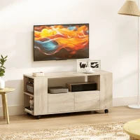 HOMCOM Meuble TV sur roulettes 102 cm, meuble télé pour téléviseur jusqu'à 42 pouces, 2 tiroirs, compartiments ouverts, naturel(m-10)
