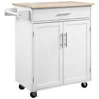 HOMCOM Desserte de cuisine sur roulettes chariot de service Ilot de cuisine avec tiroir de placard et porte-torchons - blanc(m-1)