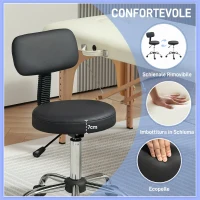 HOMCOM Sgabello Regolabile Girevole con Schienale e Seduta Imbottiti, Capacità 120 kg, 46x51x78-93 cm, Nero(m-4)