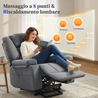 HOMCOM Poltrona Alzapersona Reclinabile con 8 Punti Massaggianti, in Tessuto Effetto Lino, 97x90x102 cm, Grigio(m-4)