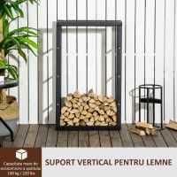 HOMCOM Suport Lemne pentru Interior și Exterior din Țevi de Fier, Capacitate 100 kg, 60x25x100 cm(m-4)