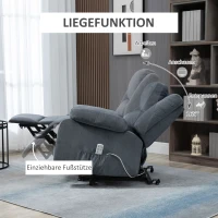 HOMCOM Sta-op stoel, Relaxstoel, met ligfunctie, afstandsbediening, fluweeloptiek, grijs, 92 x 93 x 105 cm(m-7)