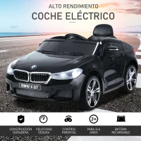 HOMCOM Coche Eléctrico BMW 6GT para Niños +3 Años Automóvil Infantil de Batería 6V con Control Remoto Luces y Sonidos MP3 USB Carga 30 kg 106x64x51 cm Negro(m-6)