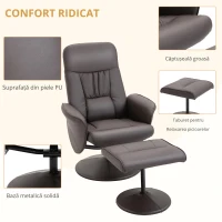 HOMCOM Set de 2 piese, fotoliu cu otomană, fotoliu relax cu otomană, reglabil pe înălțime, spătar înclinat, Maro(m-5)