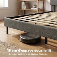 HOMCOM Cadre de Lit 140 x 190 cm avec Sommier et Tête Réglable, Lit Double Rembourré en Lin, Rangement au-dessous, Gris(m-7)