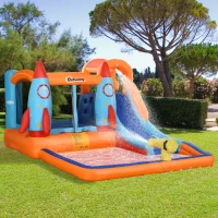 Outsunny Opblaasbaar Springkasteel met Blower voor 4 Kinderen Raketpatroon(m-2)