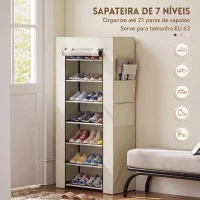 HOMCOM Sapateira de 7 Níveis, Sapateira Estreita em Aço com Capa em Tecido Não Tecido, 2 Bolsos, para 14-21 Pares, Bege(m-4)