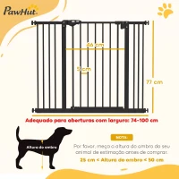 PawHut Barreira de Segurança para Cães 74-100 cm com Extensões, Montagem por Pressão e Duplo Bloqueio, Preto(m-3)