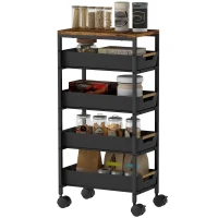 HOMCOM 5-Tier Storage Trolley on Wheels - Black(m-11)