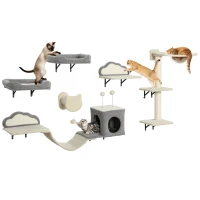 PawHut Étagères murales pour chat ensemble de meubles muraux 6 pièces hamac à bulles en acrylique niche hamac échelle beige(m-11)