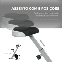 SPORTNOW Bicicleta Estática Dobrável Silenciosa com 8 Níveis de Resistência, Monitor LCD, Assento Ajustável e Rodas, Cinzento(m-6)