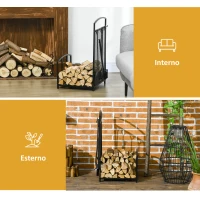 HOMCOM Portalegna da Interno ed Esterno in Metallo con Ganci e 4 Attrezzi Inclusi, 39x39x68cm, Nero(m-6)