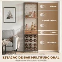 HOMCOM Móvel de Bar para Vinhos com Suporte de Copos e Gaveta Garrafeira para 12 Garrafas com Prateleira Aberta Castanho Rústico(m-4)