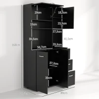 HOMCOM Cabină de bucătărie multi-depozitare 4 uși 3 sertare raft + blat mare 89L x 39,5l x 168H cm negru(m-3)