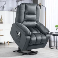 HOMCOM Massagestoel met opsta-hulp seniorenfauteuil relaxfauteuil, 8 massagepunten, 2 zijzakken, 85 cm x 94 cm x 107 cm, Grijs(m-2)