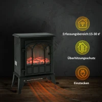 HOMCOM Elektrische haard, LED-vlammen, 1000/2000 W, regelbare temperatuur & helderheid, metaal, 39 x 23 x 56,5 cm(m-6)