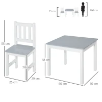 HOMCOM Kids Table and Chair Set 3 Pieces Toddler Preschoolers Desk with 2 Chairs for Indoor Study Rest Snack Time Grey(m-3)
