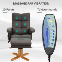 HOMCOM Fauteuil relax massant avec pouf, fauteuil de relaxation pivotant à 360°, dossier inclinable, 80 x 86 x 99 cm, marron(m-4)