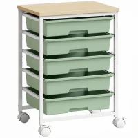 HOMCOM 6-Tier Storage Trolley on Wheels, Metal Kitchen Rolling Cart with 5 Pull-Out Drawers, Green(m-1)