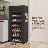 HOMCOM Zapatero de 7 Niveles, Zapatero Estrecho de Acero con Funda de Tela no Tejida 2 Bolsillos para 14-21 Pares Negro(m-5)