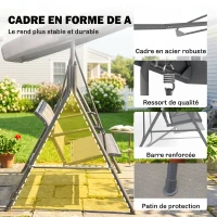 Outsunny Balancelle de Jardin 3 Places Toit Inclinaison réglable Assise et Dossier Ergonomique Acier textilène Gris(m-4)