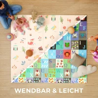 AIYAPLAY Spielmatte Baby Faltbar Kinder 176,5 x 148 cm Doppelseitige Krabbelmatte mit Alphabet- und Tiermotiv-Muster(m-4)