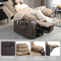 HOMCOM Poltrona Relax Reclinável Elétrica Levanta Pessoas com Comando, Porta USB e Bolsos Laterais Castanho(m-7)