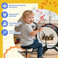 AIYAPLAY Bateria para Crianças com Banco Tambores, Bumbo Prato e Baquetas para Iniciantes 59,5x31,5x59 cm Preto(m-6)