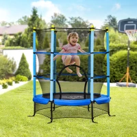 HOMCOM Kindertrampolin, mit Sicherheitsnetz, Randabdeckung, Stahlrahmen, bis 50 kg, 3-10 Jahre, blau, Ø160 x 163 cm(m-2)