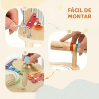 AIYAPLAY Instrumentos Musicais Infantis de Madeira Montessori com Tambor Xilofone Duplo Som Prato Sino de Vento(m-7)