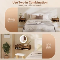 HOMCOM Set of Two Floating Bedside Tables - Rustic Brown(m-6)