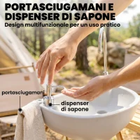 Outsunny Lavabo Portatile da Campeggio con 2 Ruote, Serbatoio Acqua 17L e Serbatoio Sapone 2.5L, 51x33.5x103cm(m-7)
