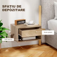 HOMCOM Set de 2 noptiere suspendate moderne cu sertar și spațiu deschis, 37x32x21 cm, lemn natural(m-6)