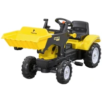 HOMCOM Kinder-Radlader, bewegliche Schaufel, Hupe, Pedalantrieb, ab 3 Jahren, Metallrahmen, gelb, 114 x 41 x 52 cm(m-11)